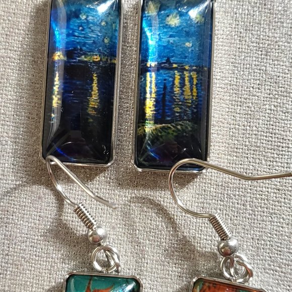 Van Gogh Painting Inspired Earrings - "Stary Night" and "Sunflower" earrings - Picture 2 of 6